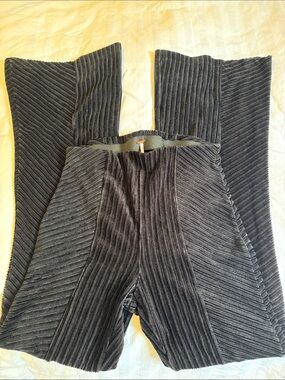 Free People Black Ribbed Wide-Leg Corduroy Pants